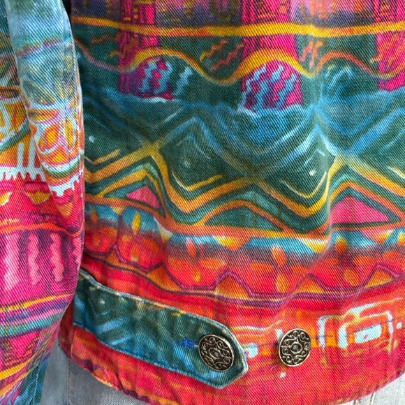 Chico’s Design Vintage Abstract Southwest Inspired Print 100%Cotton Denim Jacket - Picture 7 of 9